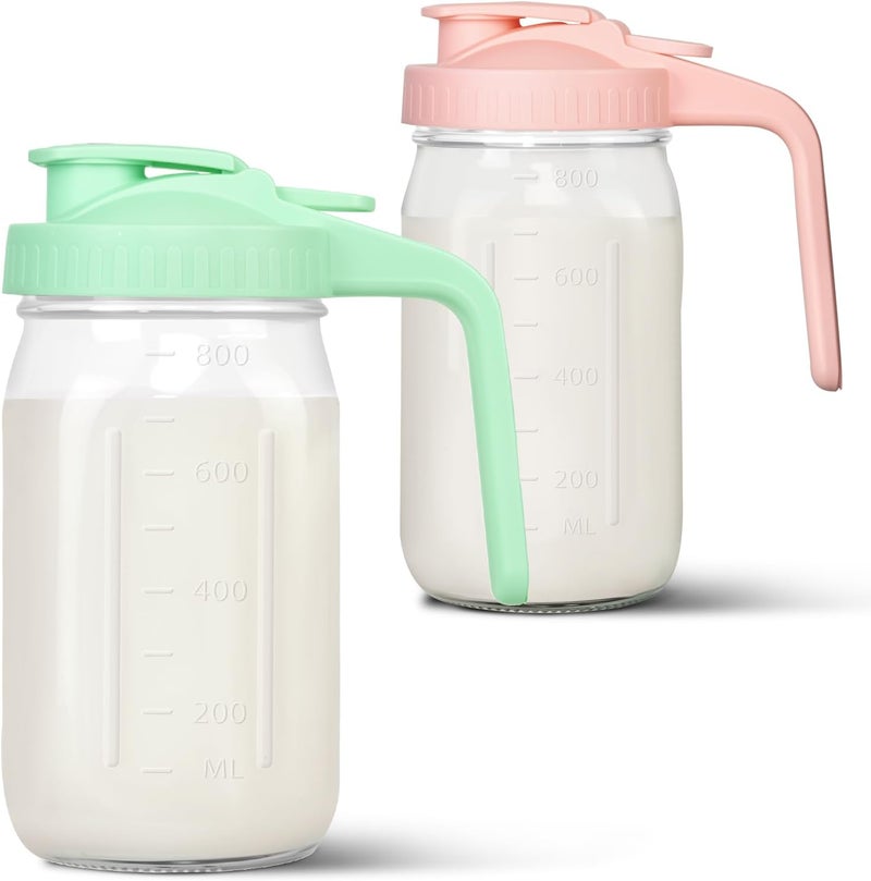 Mihlapi Mason Jar Pitcher, 32 oz Glass Milk Pitcher, Wide Mouth & Leakproof Glass Pitcher with Lid for milk, Sun Tea, Juice, Cold Brew Coffee and Drinks - Image 1